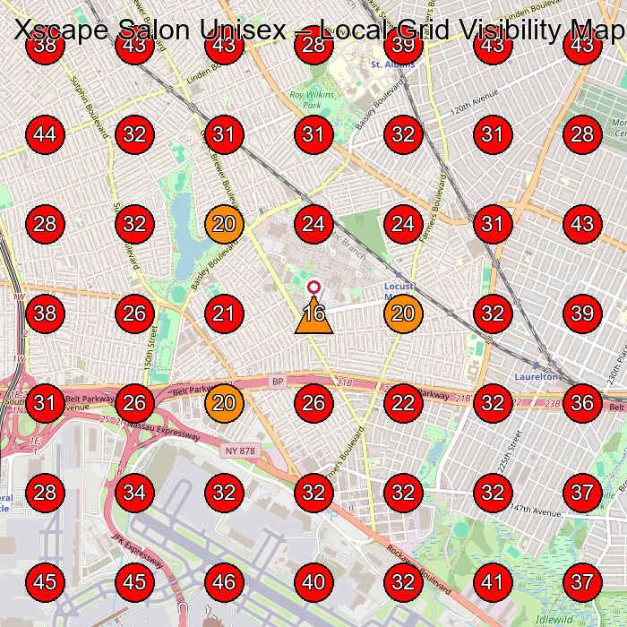 Xscape Salon Unisex GeoGrid visibility map for Beauty Salon in Queens